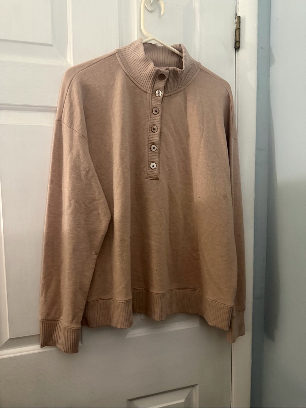 Haven Well Within XL TENCEL Mock Neck Button Pullover Sweatshirt Beige